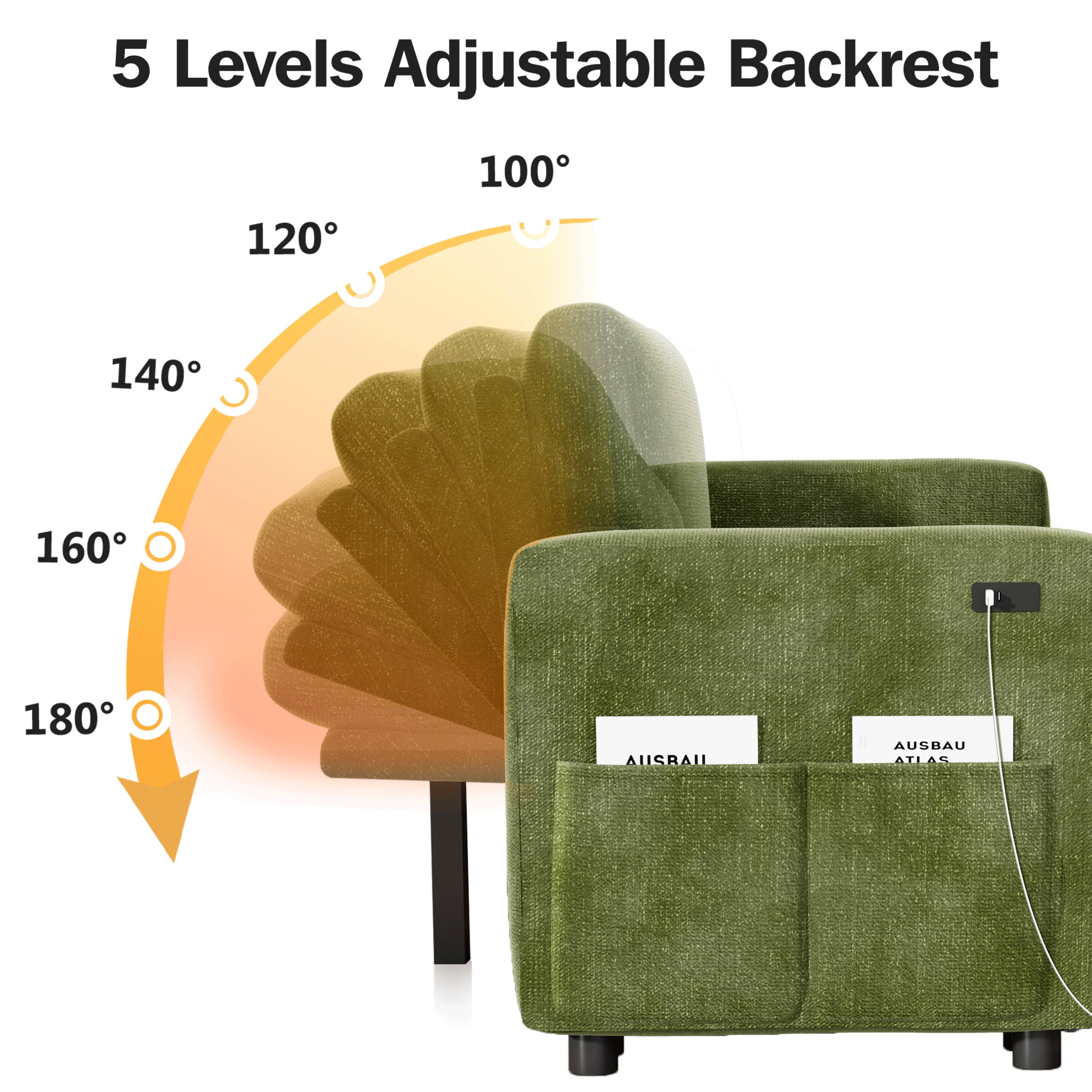 5 Levels Adjustable Backrest

100°  
120°  
140°  
160°  
180°  

AUSBAU  
ATLAS
