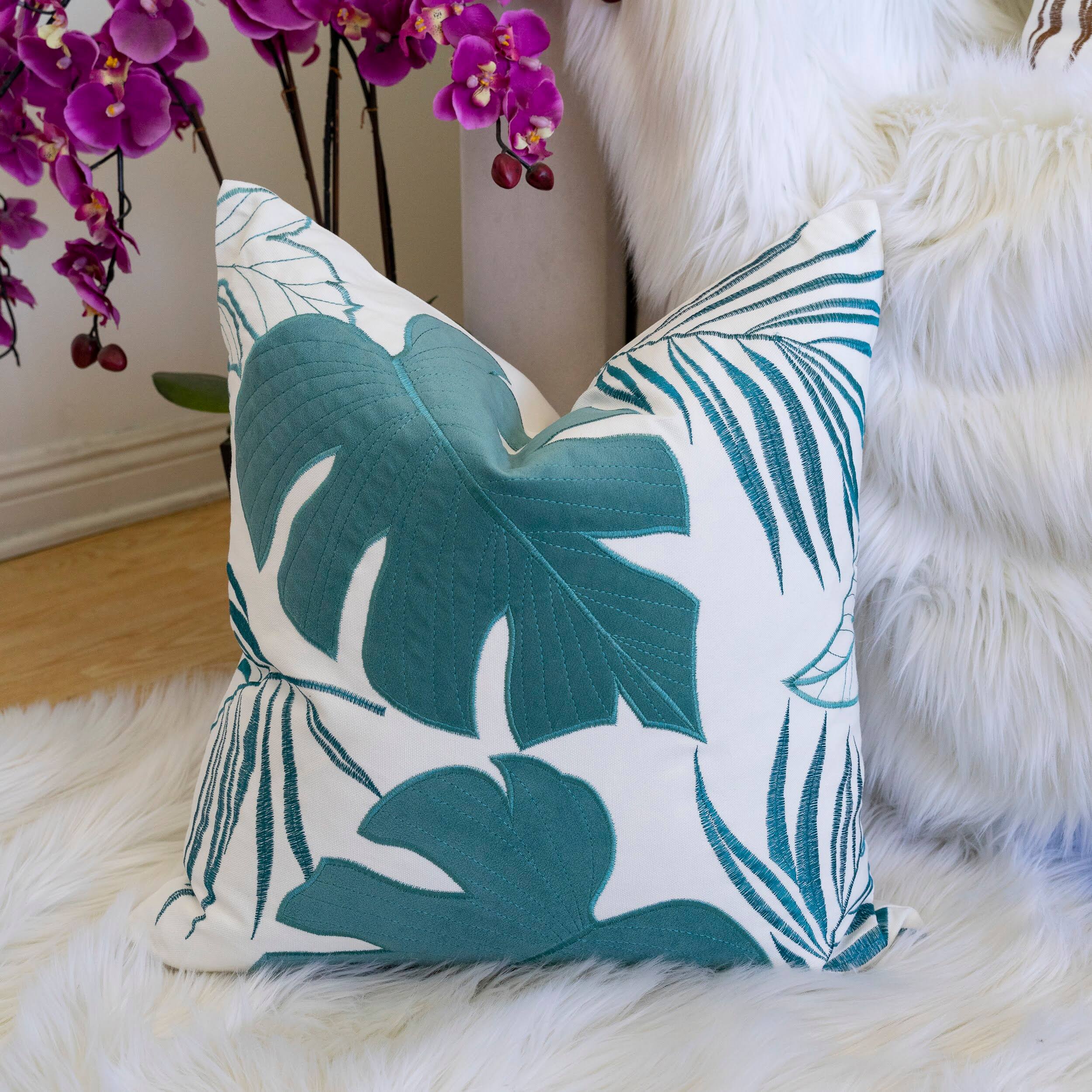 Left. TinyHomie - Autumn Vibes Leaf Accent Pillow - Blue.