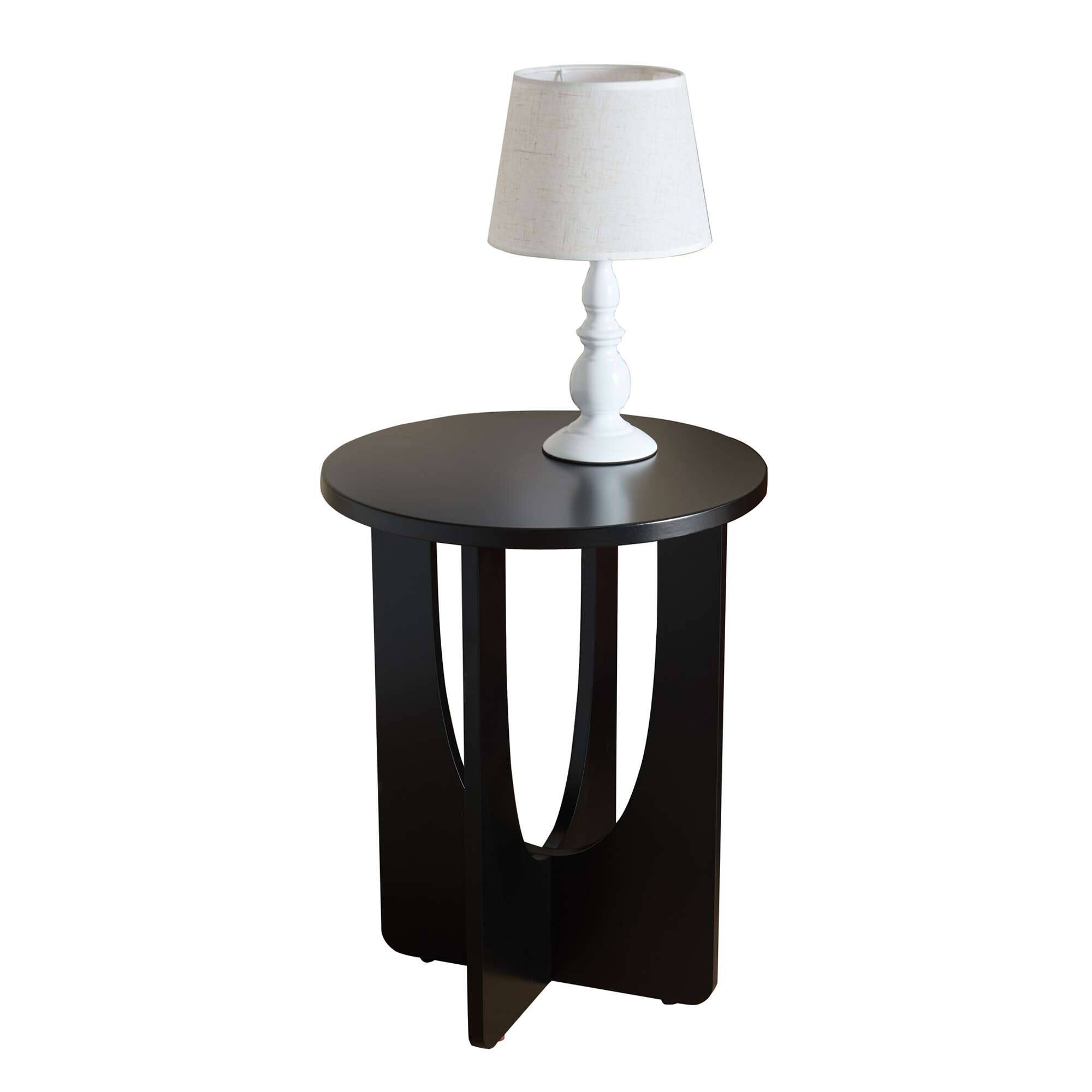 Angle. Kings Brand Furniture - Kings Brand Furniture Amelia Contemporary Round Wood Side Table with Curved-Panel Base. - Black.