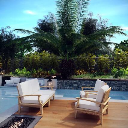 Front. Modway - Marina 4 Piece Outdoor Patio Teak Set by Modway - Natural White.