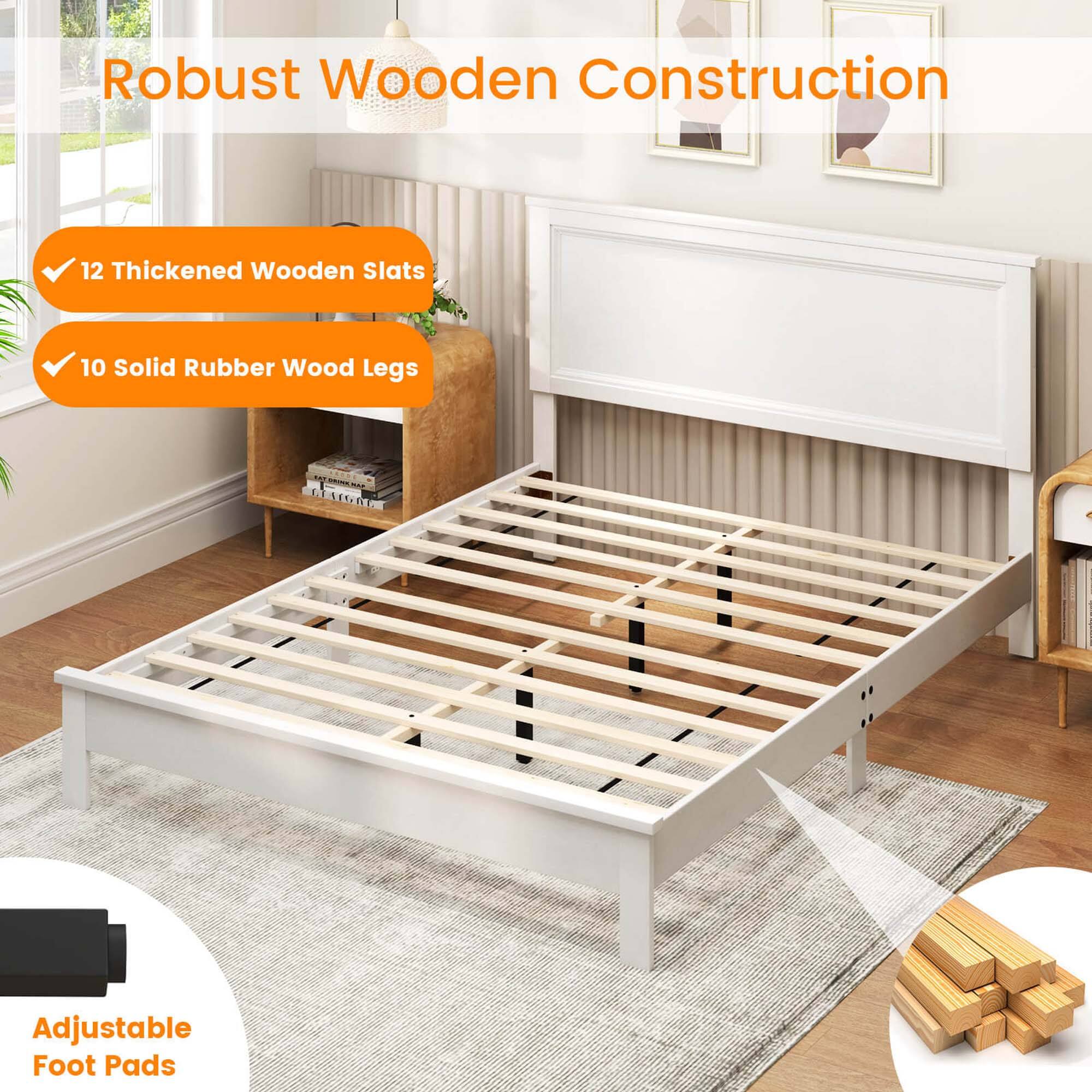 Robust Wooden Construction: 12 Thickened Wooden Slats, 10 Solid Rubber Wood Legs, CEACR Adjustable Foot Pads.