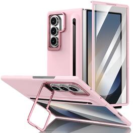 Dteck - Full-Body Protective Case for Samsung Galaxy Z Fold7 with Built-in Stylus & Screen Protector Hard Shell - Pink