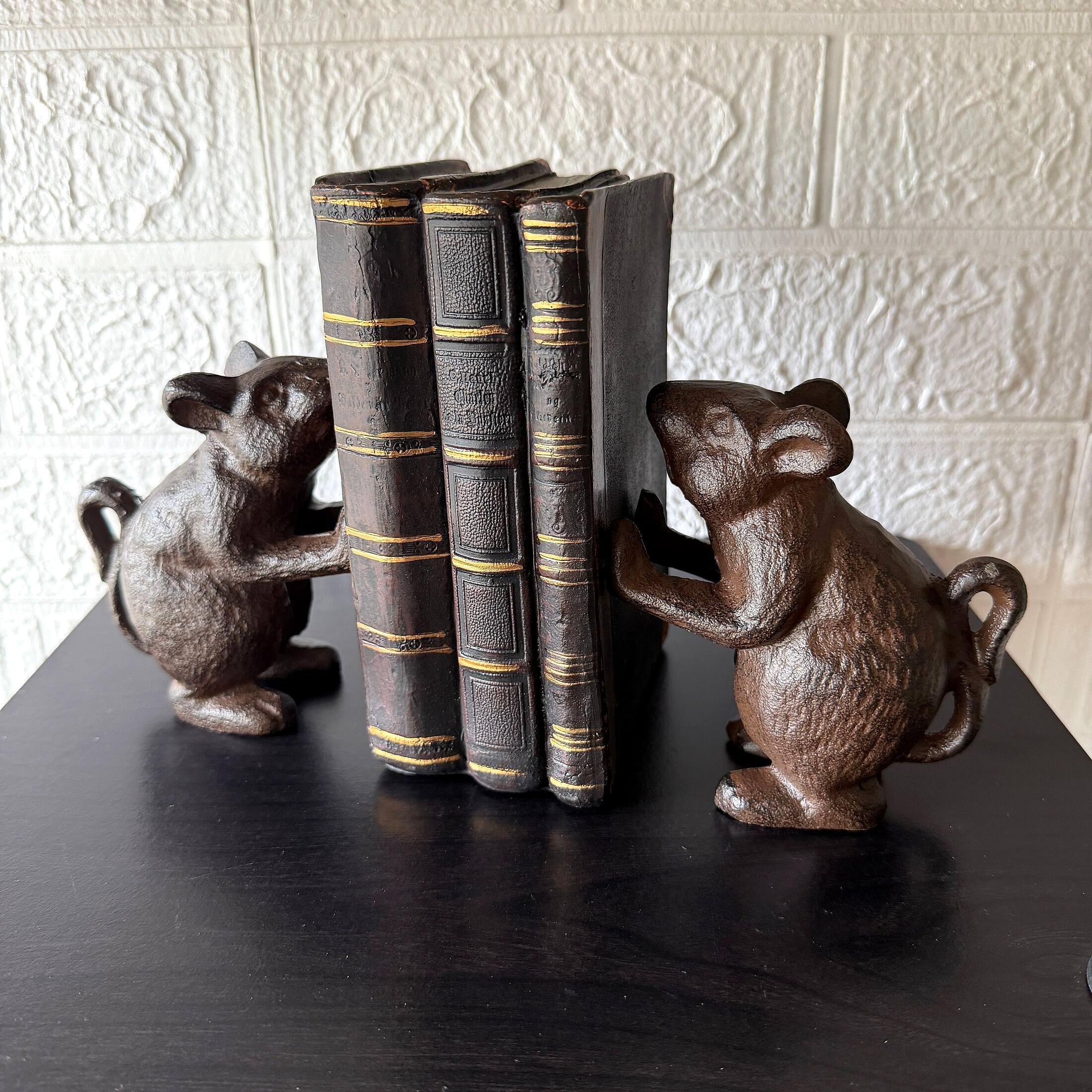 Alt View 5. Things2Die4 - Decorative Mouse Bookends Set of 2 Cast Iron Brown 4.5 in Rustic Vintage - Brown.
