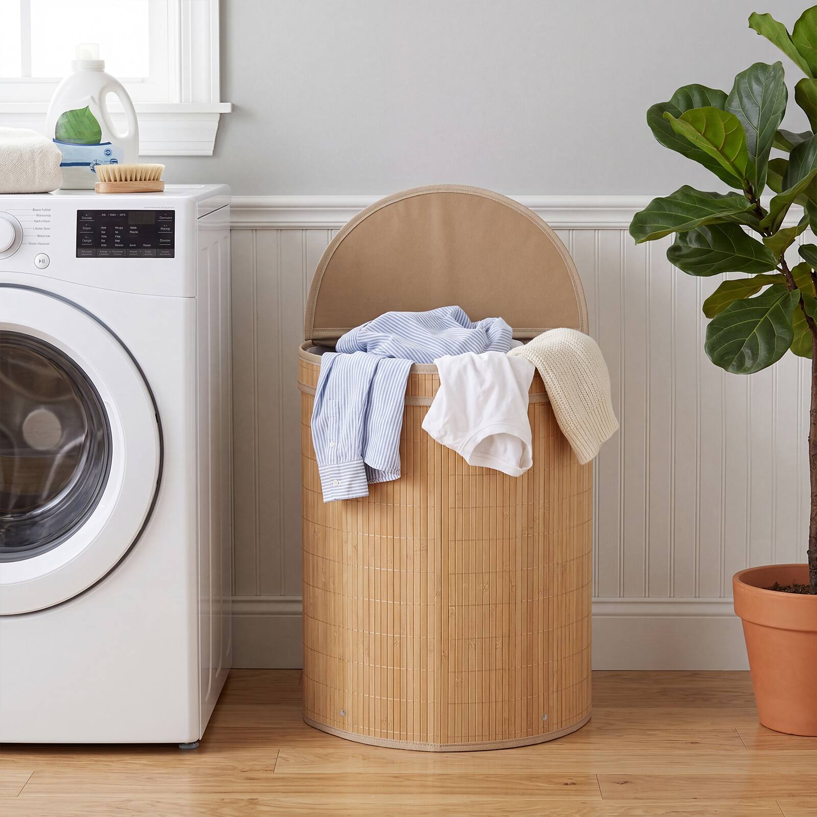 Alt View 1. Costway - Costway Bamboo Laundry Hamper with Zippered Lid 19 Gal Capacity Removable Liner Metal Frame - Natural.