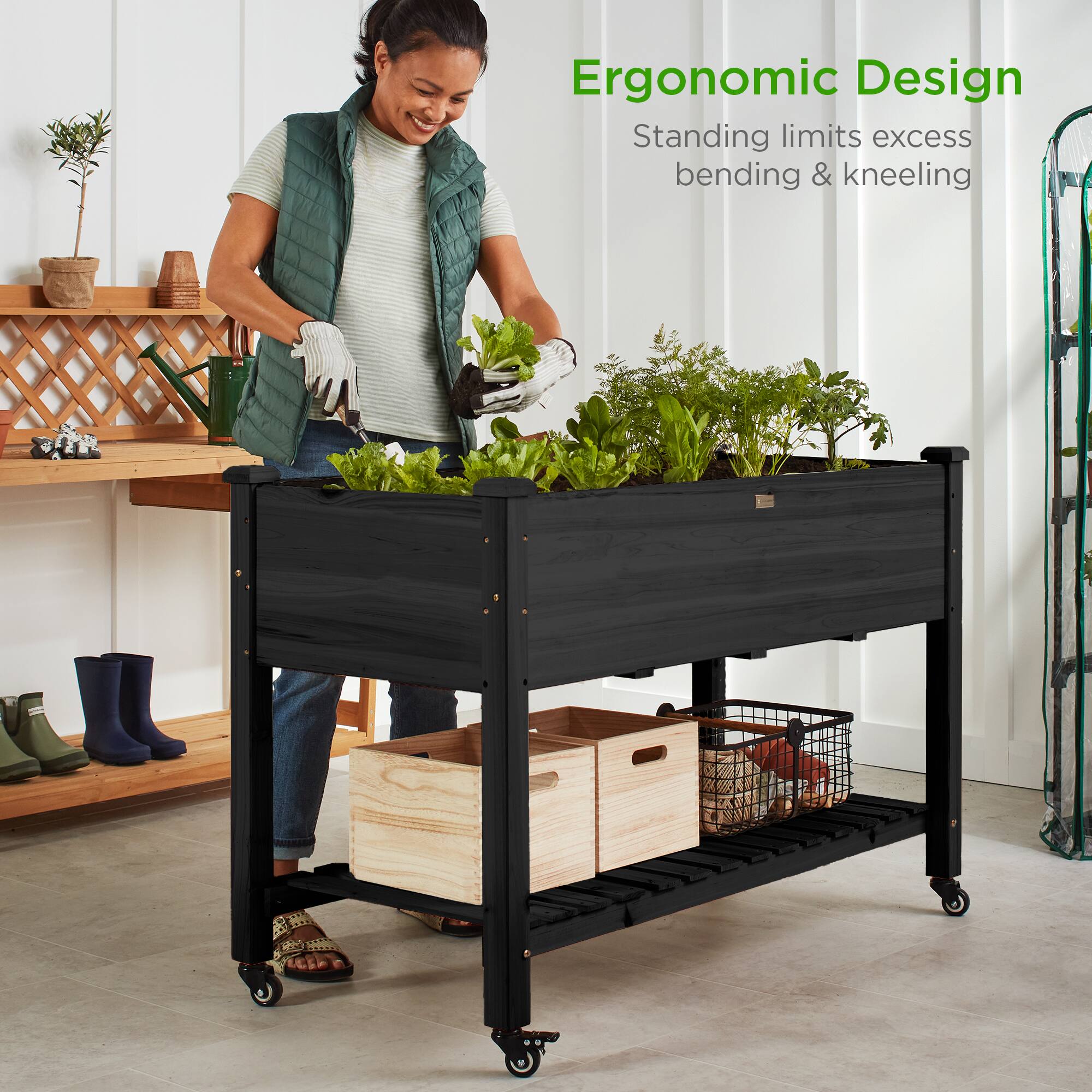 Ergonomic Design  
Standing limits excess bending & kneeling