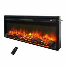 RYHNUYNE - 42" Electric Fireplace Insert – Ultra Thin Heater with Log Set, Realistic Flame, Remote Control & Timer - Antique Black