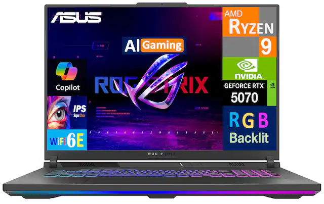 ASUS ROG STRIX
AI Gaming
AMD Ryzen 9
NVIDIA GeForce RTX 5070
IPS Super Clear
RGB Backlit
WiFi 6E
Copilot
ROG Supreme