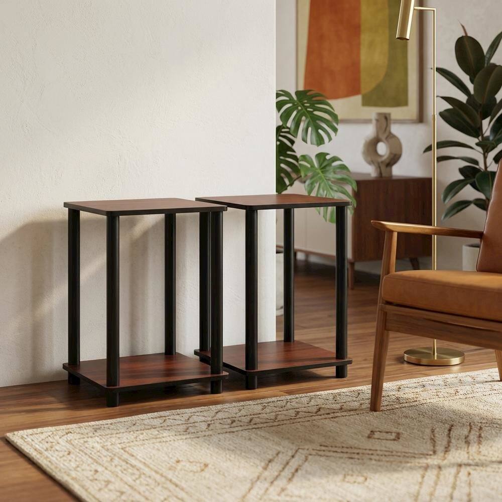 Angle. FurniFact - Corner Shelves End Tables, Set of 2, Space-Saving Engineered Wood Design - Dark Cherry/Black.