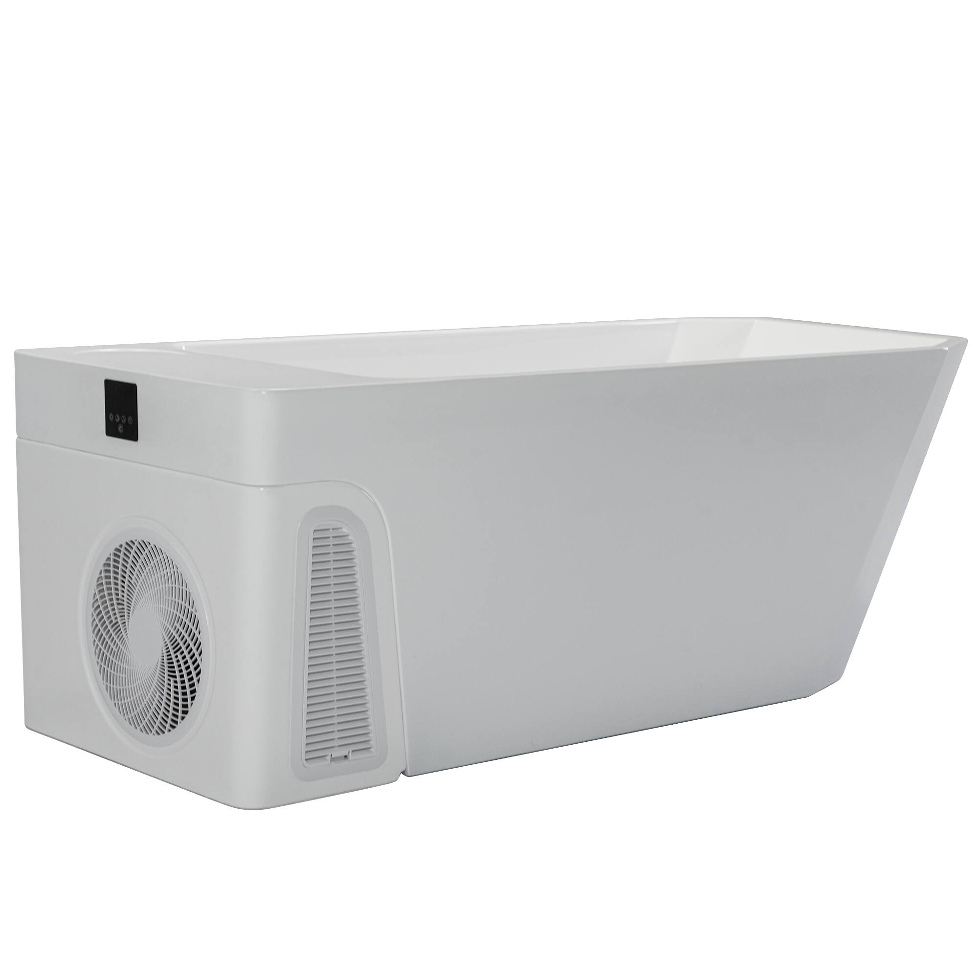 Angle. Empava - 77 in. x 31.5 in. Cold Plunge Freestanding Bathtub 2 Jets Ice Bath W/ Ozone Sterilization - Chiller - Heater in White - White.