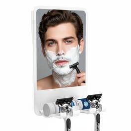 Dazzed Corner - Fogless Shower Shaving Mirror with Storage, Adjustable Angle - White