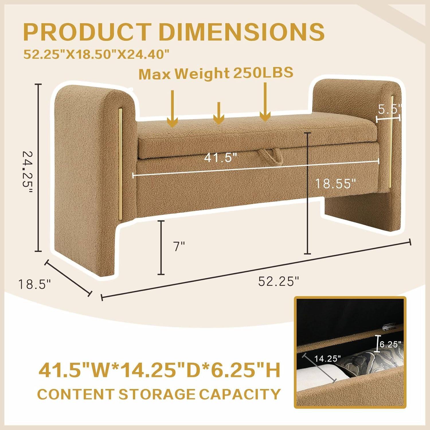 PRODUCT DIMENSIONS  
52.25"X18.50"X24.40"  
Max Weight 250LBS  

41.5"W*14.25"D*6.25"H  
CONTENT STORAGE CAPACITY