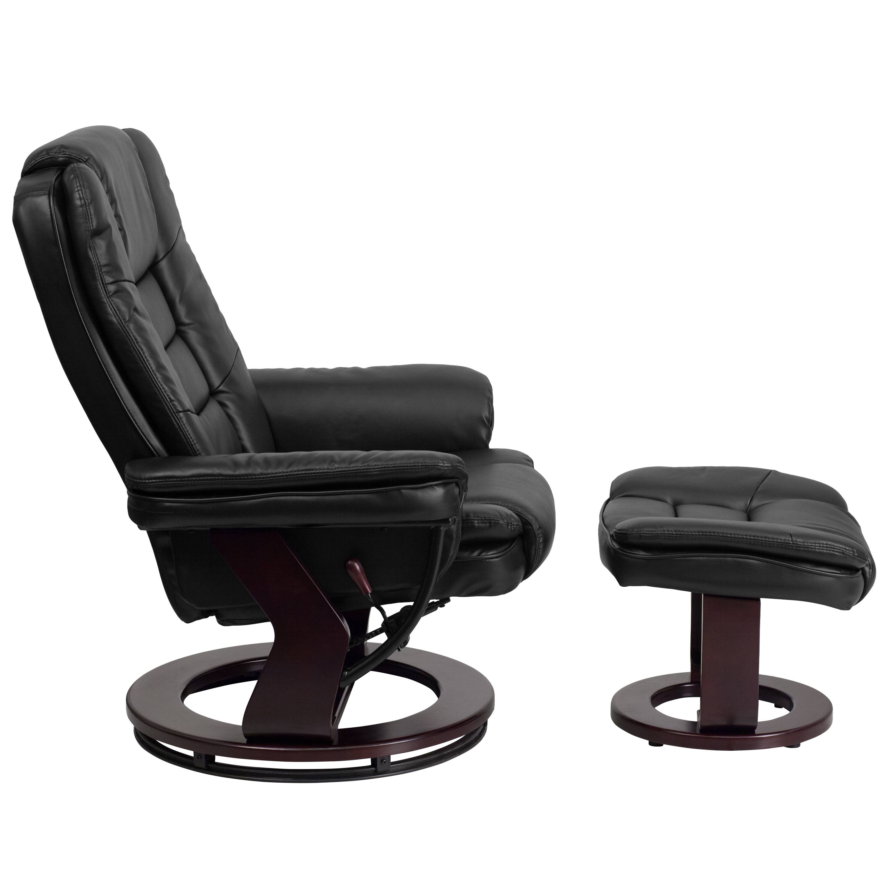 Alt View 5. Emma + Oliver - Multi-Position Stitched Recliner & Ottoman with Swivel Base - Black.