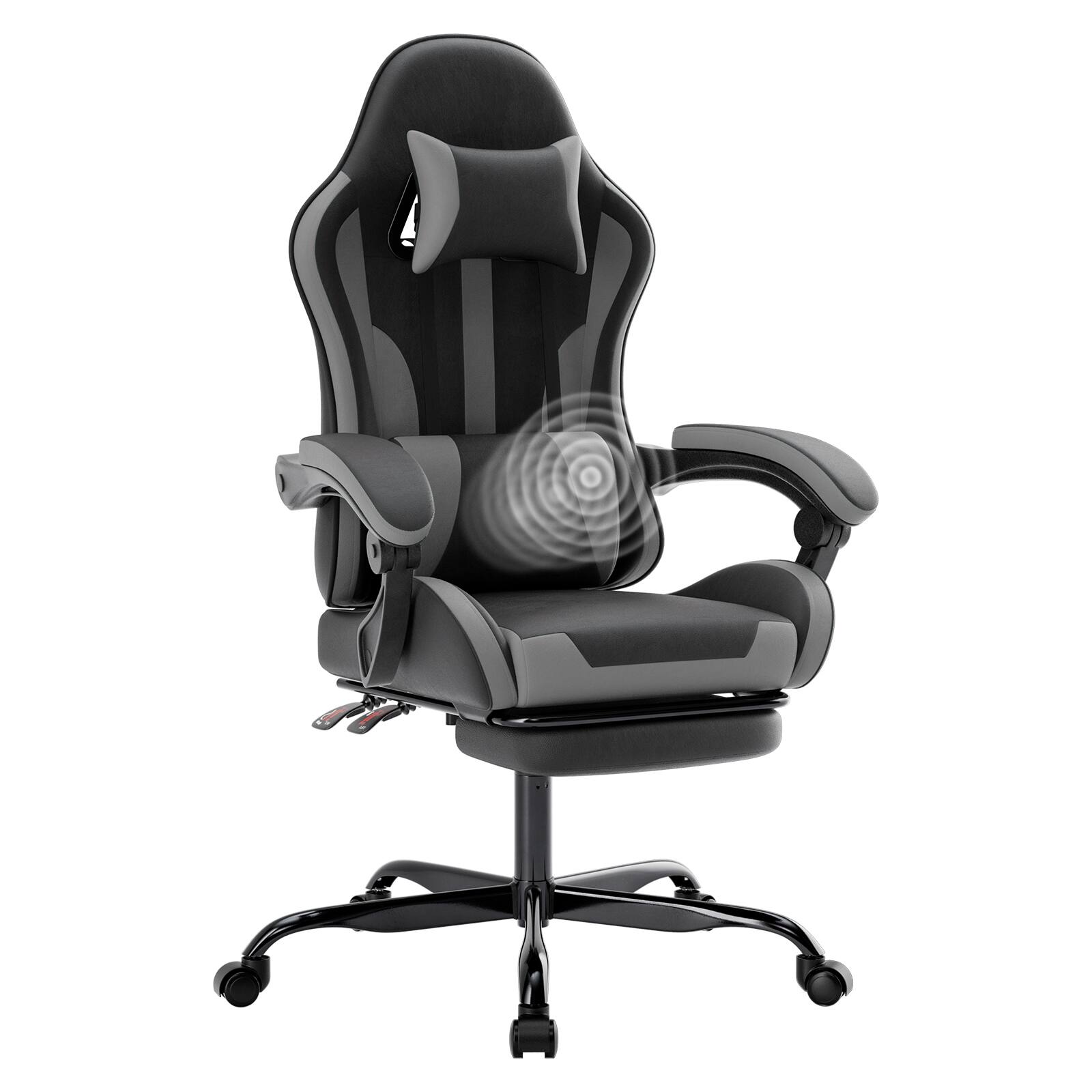 Front. Anysun - Height Adjustable Ergonomic Design Gaming Chair with Footrest & Lumbar Support, 360° Swivel Seat & Headrest - Black+ Gray.