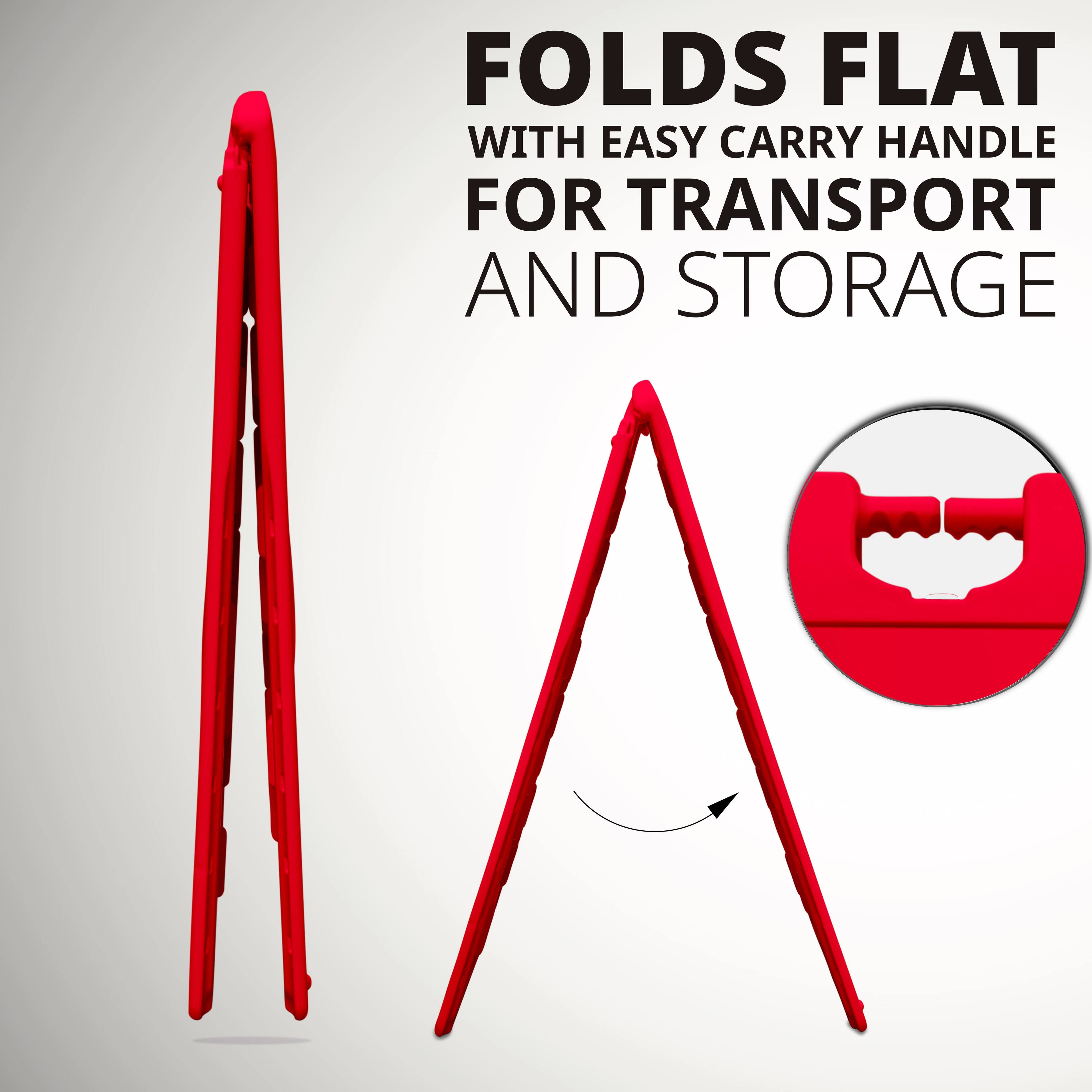 FOLDS FLAT WITH EASY CARRY HANDLE FOR TRANSPORT AND STORAGE