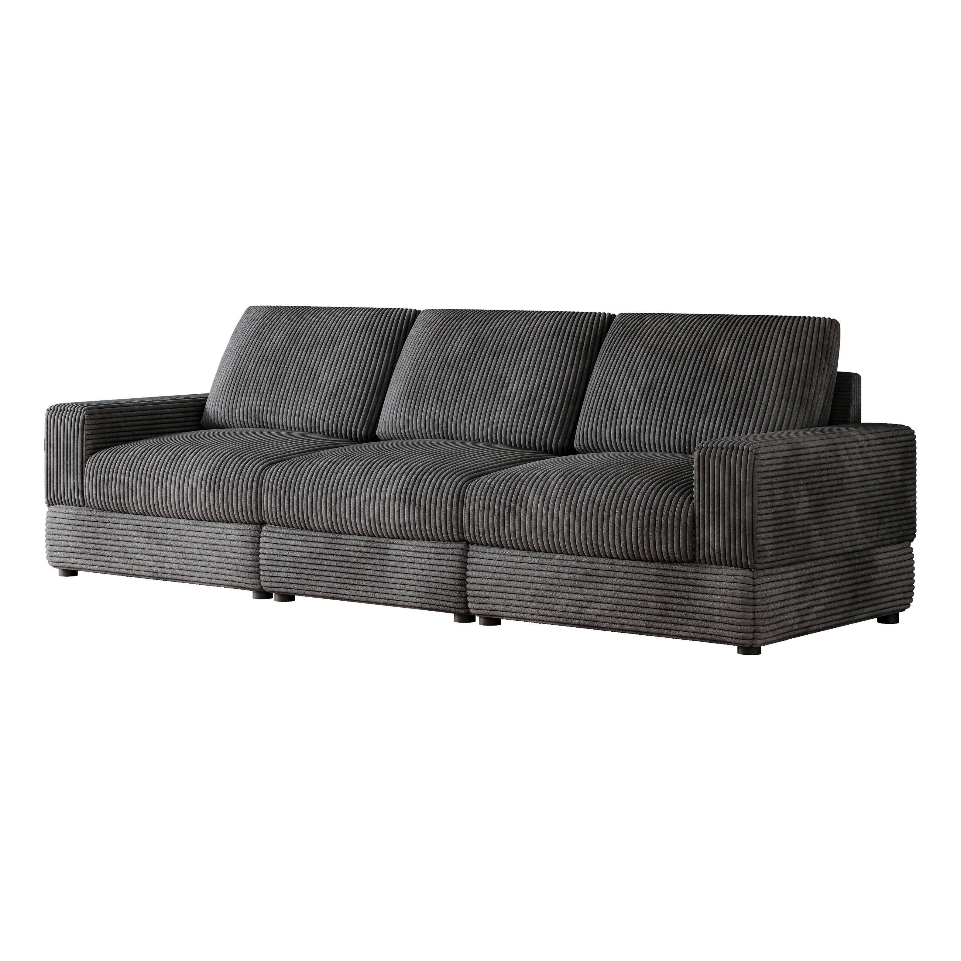 Alt View 4. MSOOB - 107'' 3-Seater Corduroy Sofa Mid Century Modern Corduroy Sofa Fabric Couch with Cushion Back Deep Seat(Black) - Black.