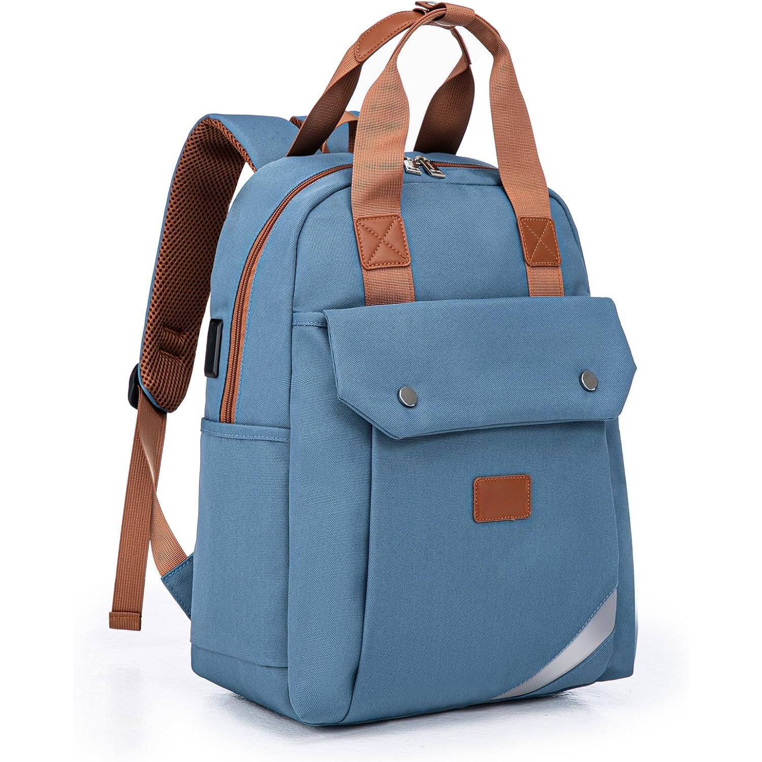 Front. ZUQIETA - ZUQIETA Large Durable Backpack with External USB Port & Laptop Sleeve for Multi-Use - Hazeblue.