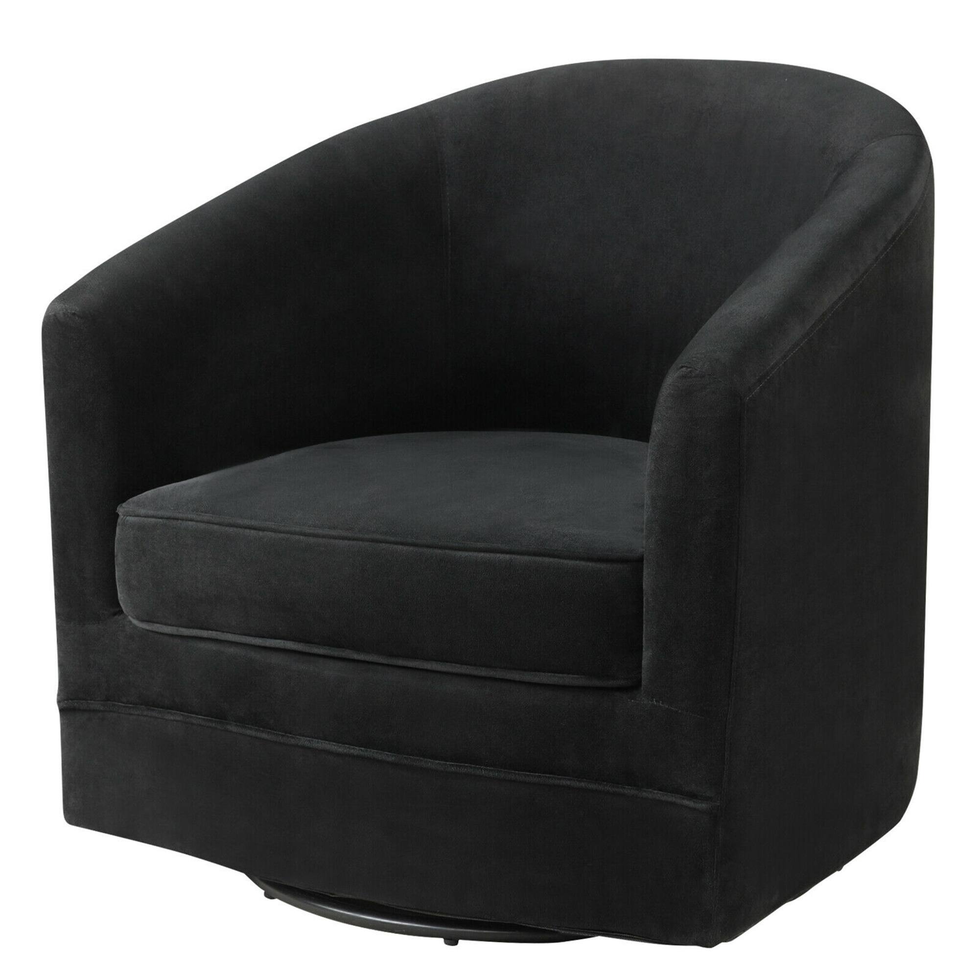 Alt View 16. Costway - Modern Swivel Barrel Upholstered Velvet Armchair with Metal Base - Black.