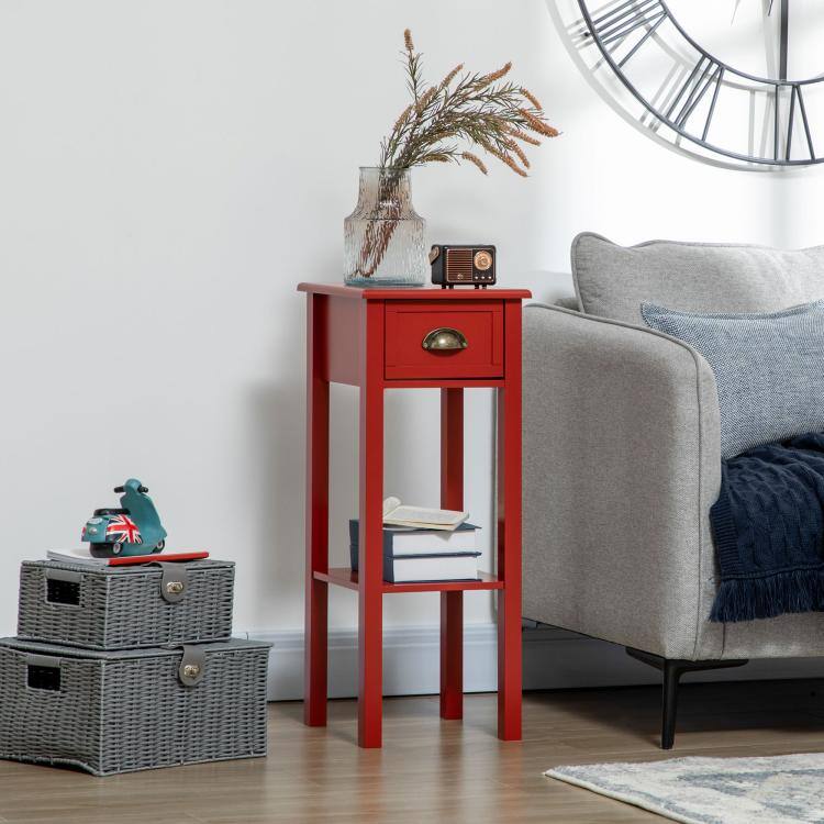 Alt View 1. PULUZ - 2-Tier Side Table with Drawer and Shelf, End Table for Living Room and Hallway - Red.