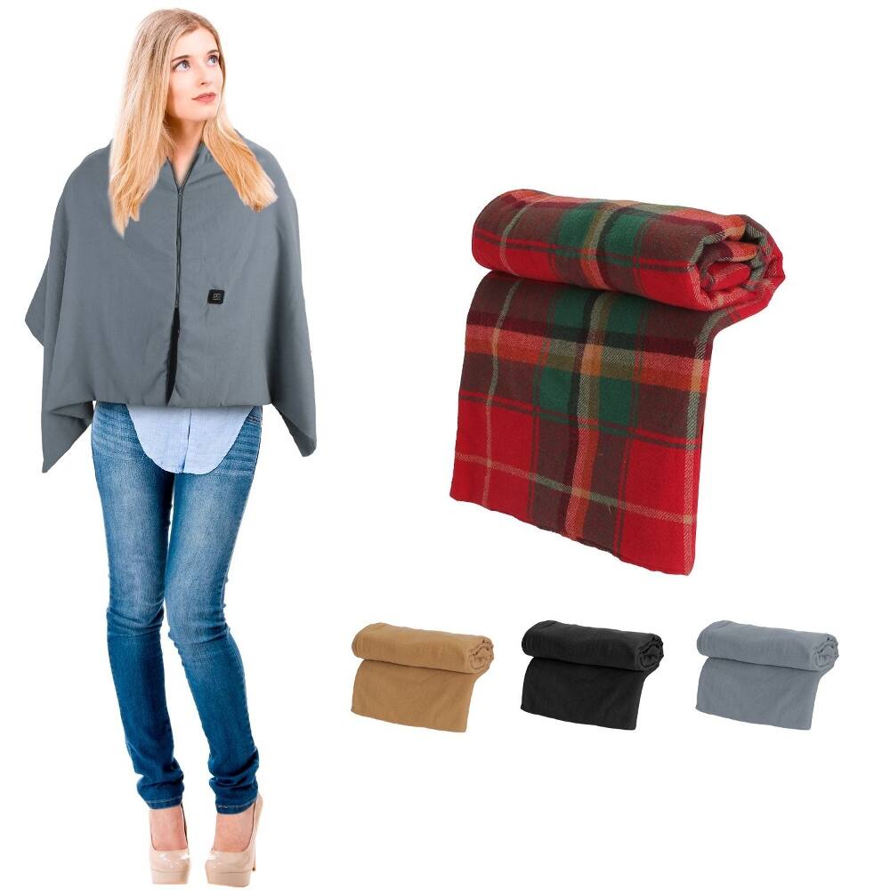 Left. Loheer - Loheer USB Heated Shawl Wearable Heating Blanket with Zipper 71x24in - Grey.
