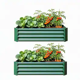 RYHNUYNE - 2 Pack Metal Raised Garden Bed 4x2x1 ft Rectangle Planter for Vegetables Flowers and Herbs - Green