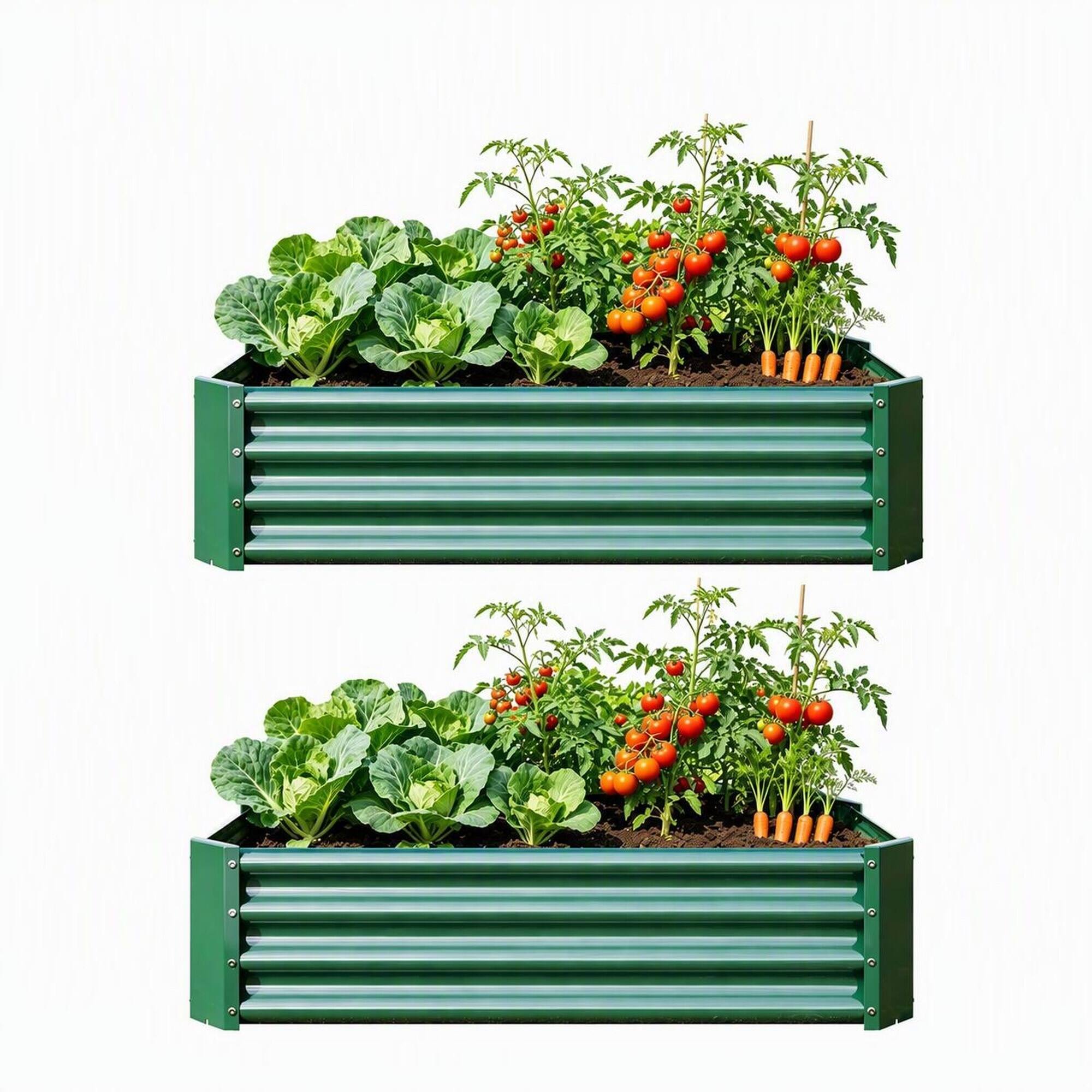 Front. RYHNUYNE - 2 Pack Green Metal Raised Garden Bed 4x2x1 ft Rectangle Planter for Vegetables Flowers and Herbs - Green.