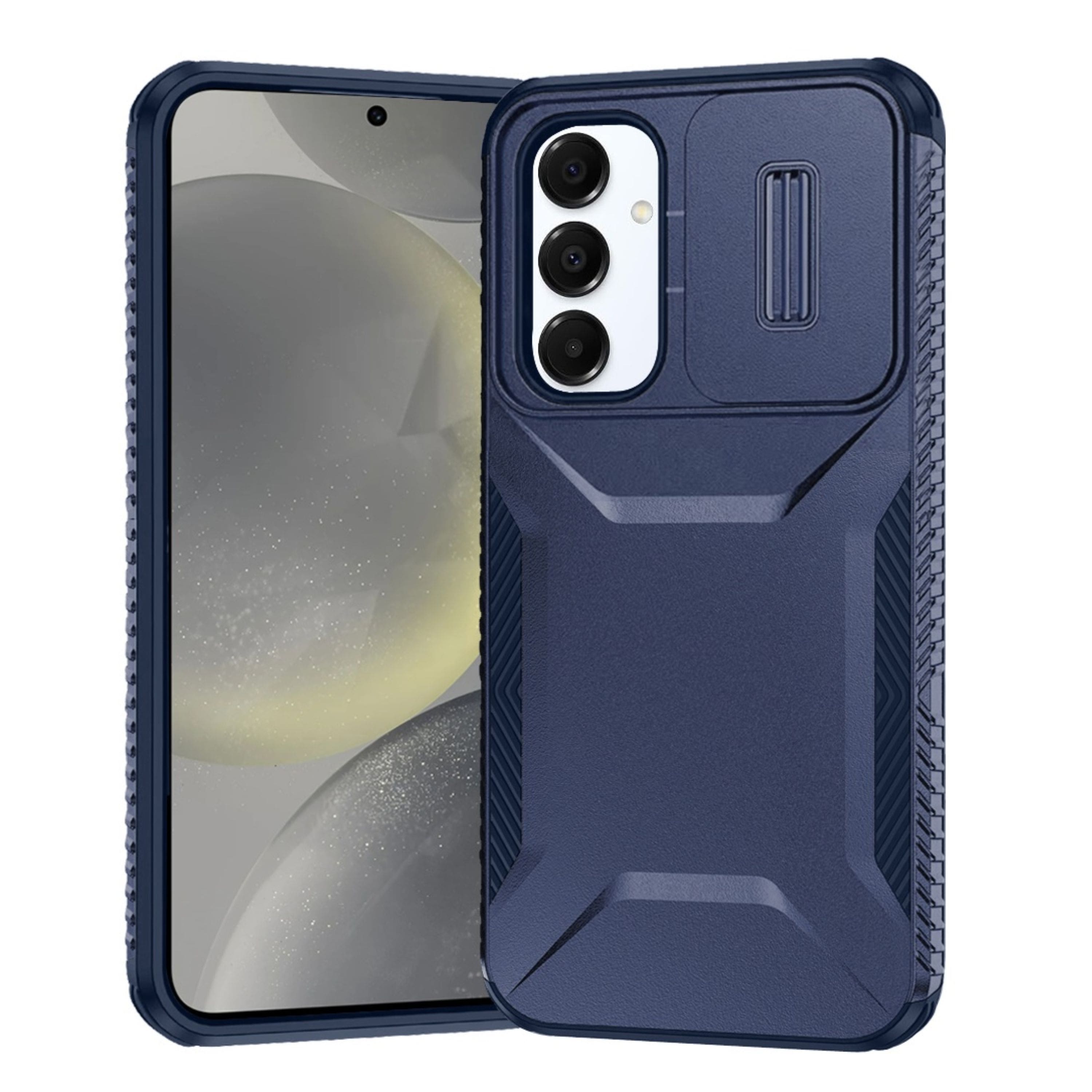 Kitcheniva - Rugged Side Grip Sliding Rear Lens Phone Case With Tempered Glass For Samsung Galaxy S25+/S24+ - Dark Blue price history on PriceWatchPro
