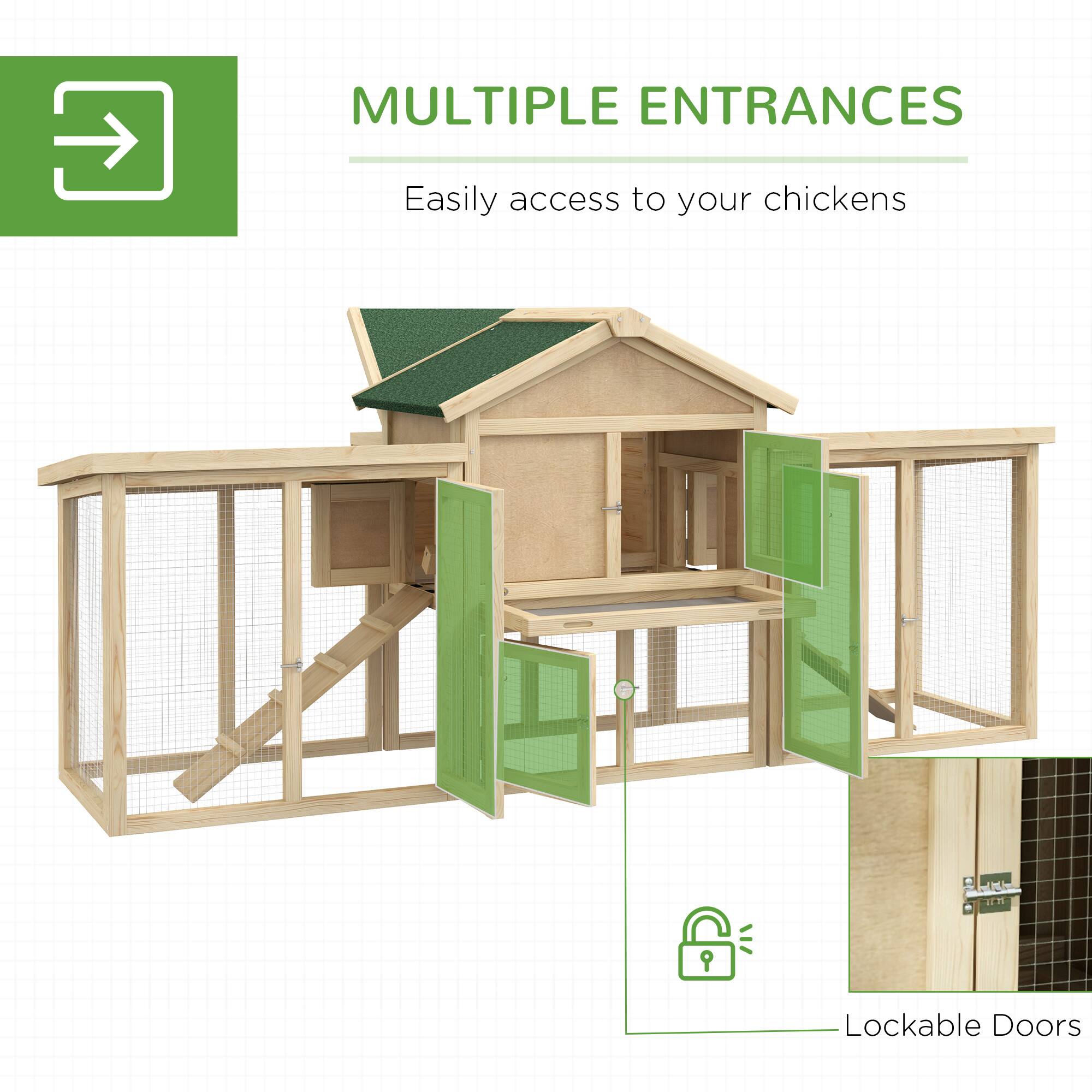 MULTIPLE ENTRANCES  
Easily access to your chickens  

Lockable Doors