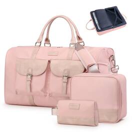 Unique Bargains - 3pcs Lay-Flat Duffel Bag Set Stylish Weekend Travel Set with Laptop Sleeve & Wet/Dry Storage Carry-On & Short Getaways - Pink