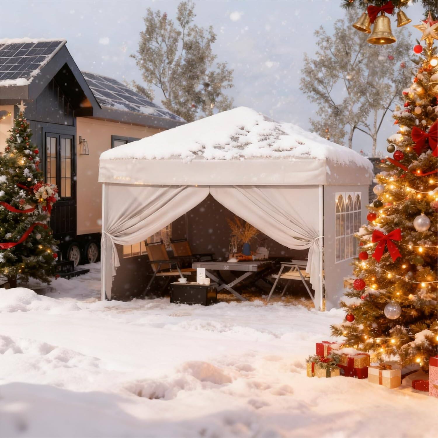 Angle. Homhougo - 10'x10' Easy Pop Up Canopy Tent with 4 Detachable Window Sidewalls - Waterproof Outdoor Portable Canopy with Carry - White.