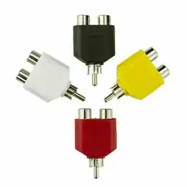 Stock Preferred - 1 Male to 2 Female RCA Y Splitter Cable Adapter - Black,Red,White,Yellow