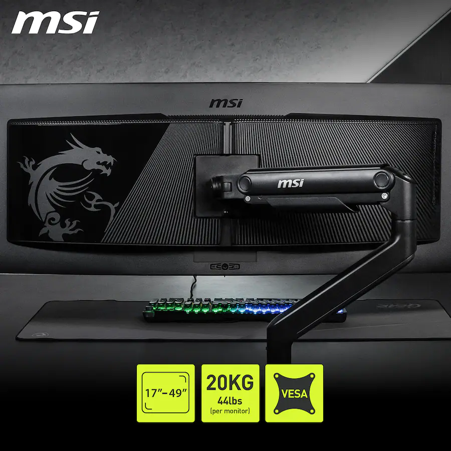 MSI MT201 Single Monitor Arm – Heavy Duty Adjustable Spring Desk Mount ...