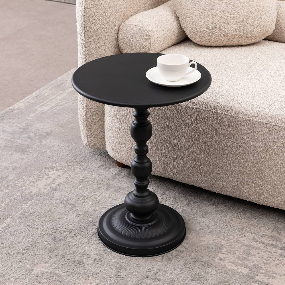 Left. Loheer - Loheer Vintage Metal Coffee Table Round Side Table for Sofa Bedside Nightstand Small Space Accent Table Black Iron - Black.