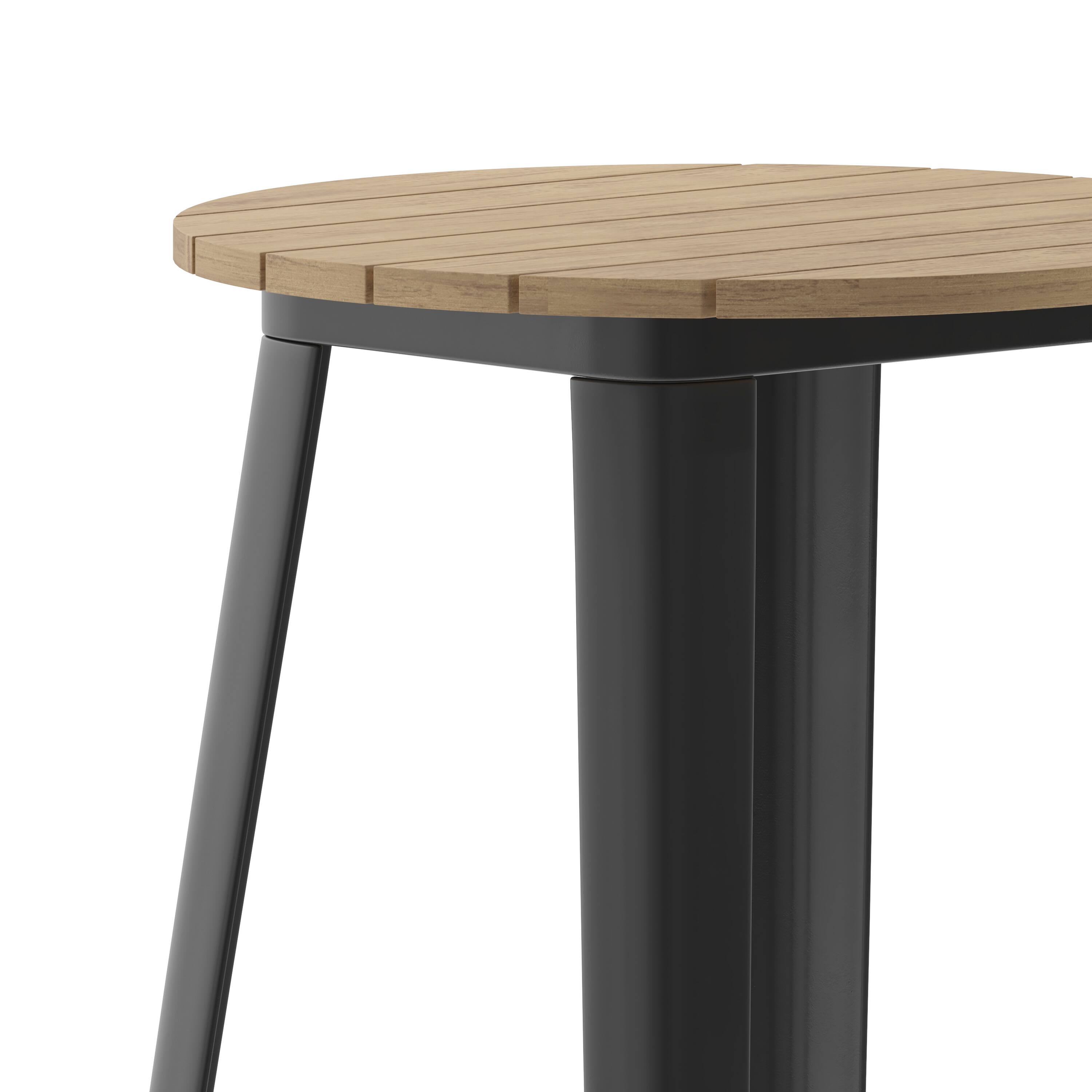 Alt View 9. Emma + Oliver - Drew Indoor/Outdoor Bar Top Table, 23.75" Round All Weather Poly Resin Top with Steel base - Brown Top/Black Frame.