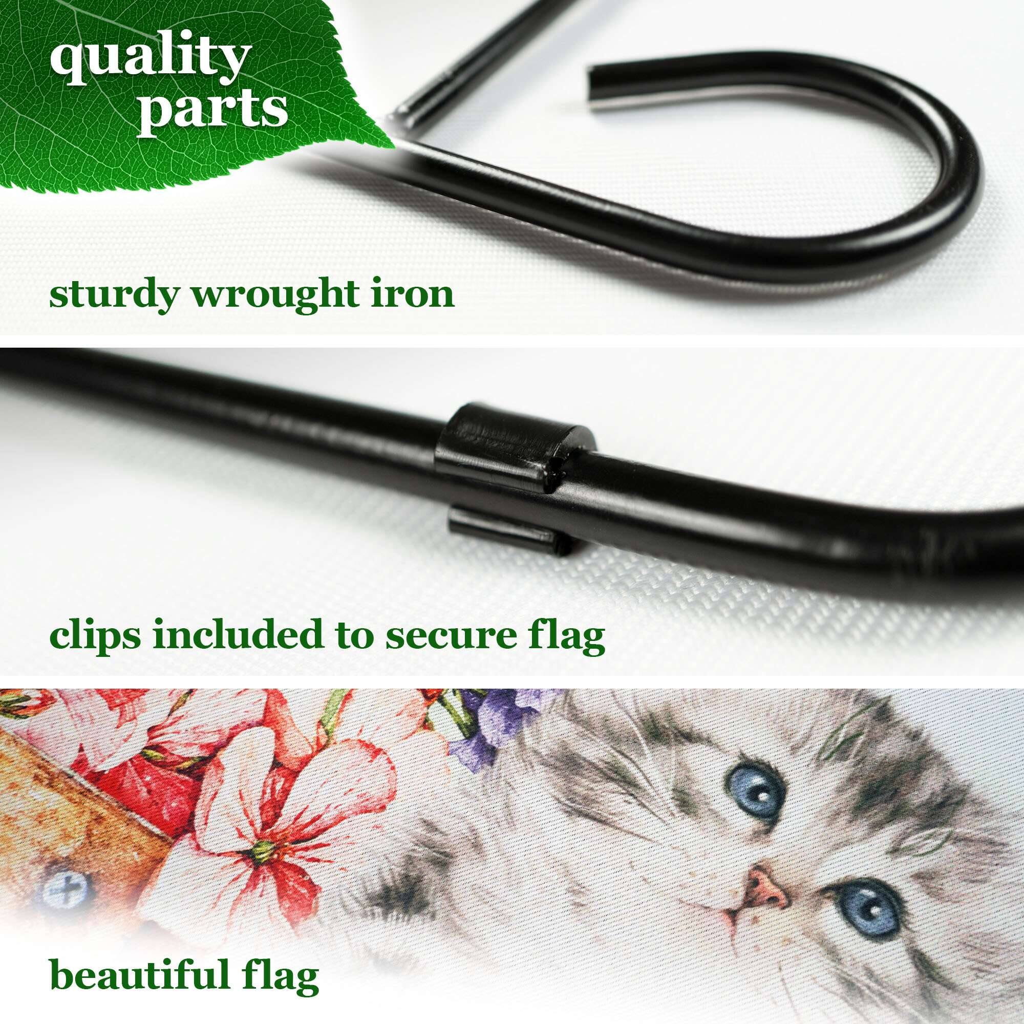 - quality parts
- sturdy wrought iron
- clips included to secure flag
- beautiful flag