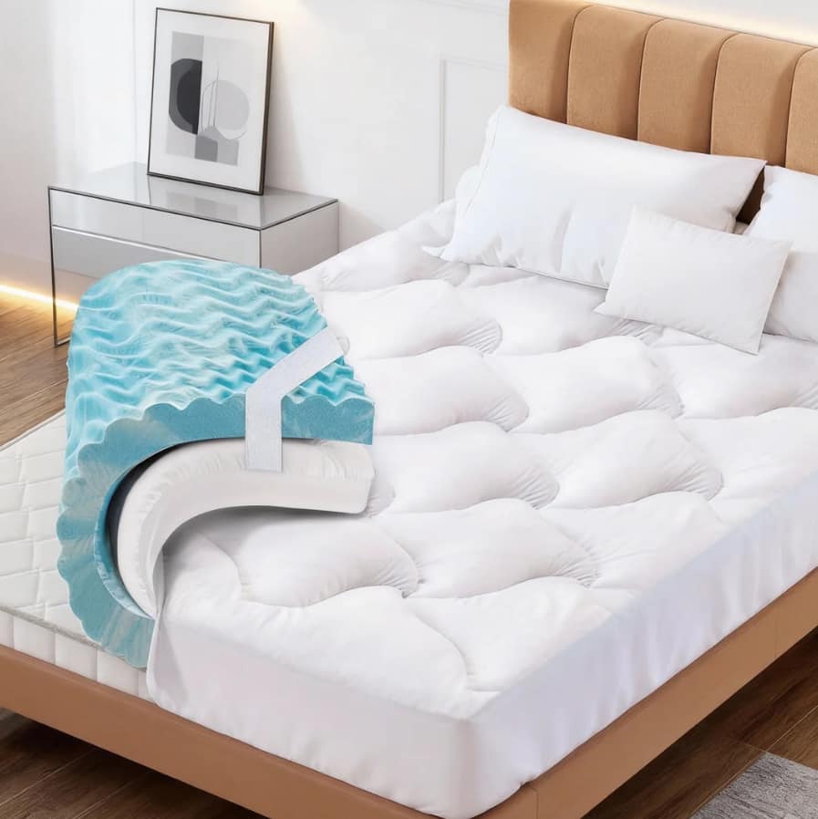 Vipbear - 3 Inch Queen Memory Foam Mattress Pad for Back Pain Relief, Firm Bed Topper with Removable Cover, No Smell - White