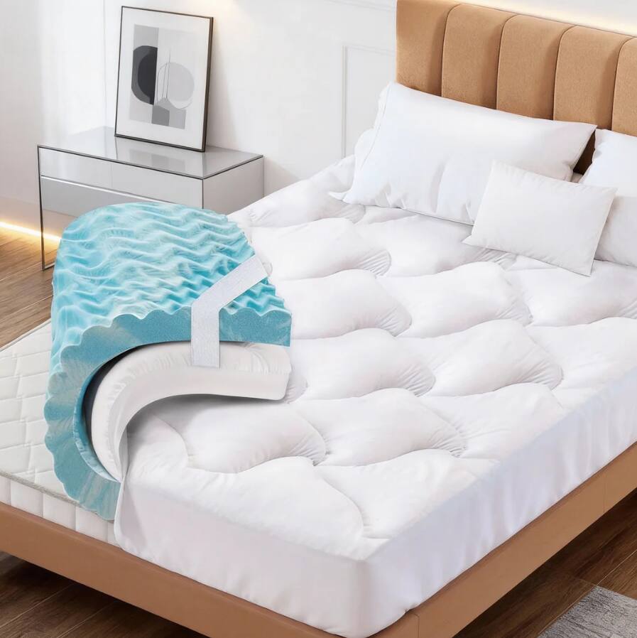 Front. Vipbear - 3 Inch Queen Memory Foam Mattress Pad for Back Pain Relief, Firm Bed Topper with Removable Cover, No Smell - white.