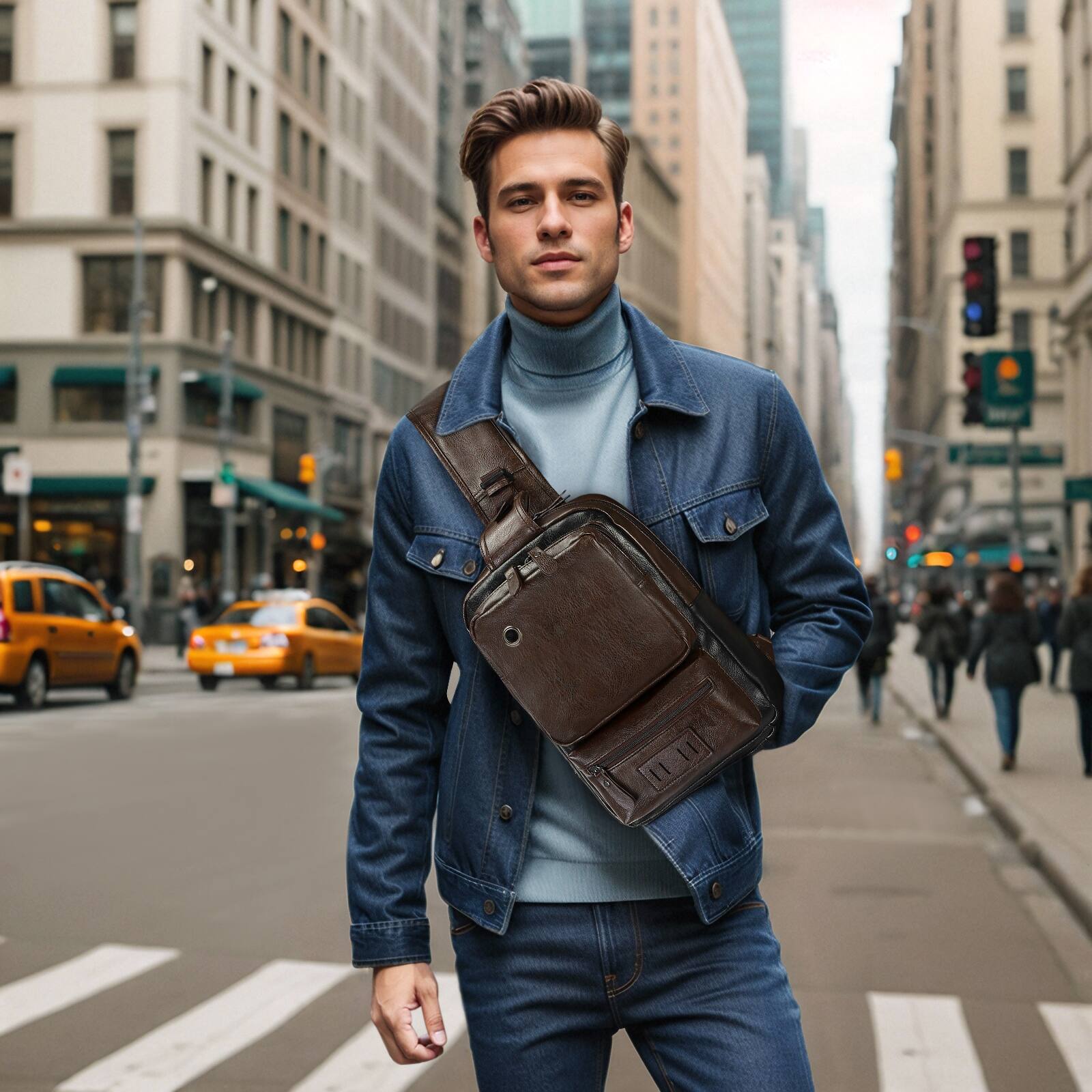 Alt View 6. Unique Bargains - Vintage PU Leather Sling Backpack for Men Women Crossbody Bag Compact Backpack for Travel Daily Use and Gift - Dark Brown.