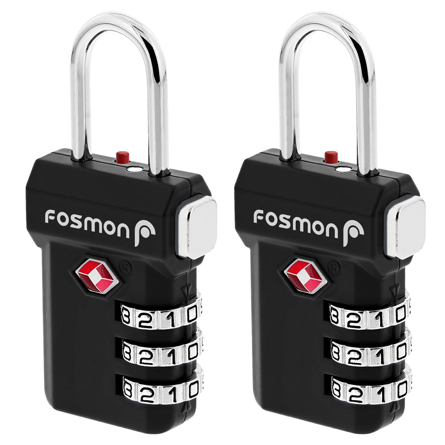 Fosmon - 2 Pack TSA Locks for Luggage, Padlock Combination Luggage Lock TSA Approved with Open Alert, TSA Luggage Locks - Black