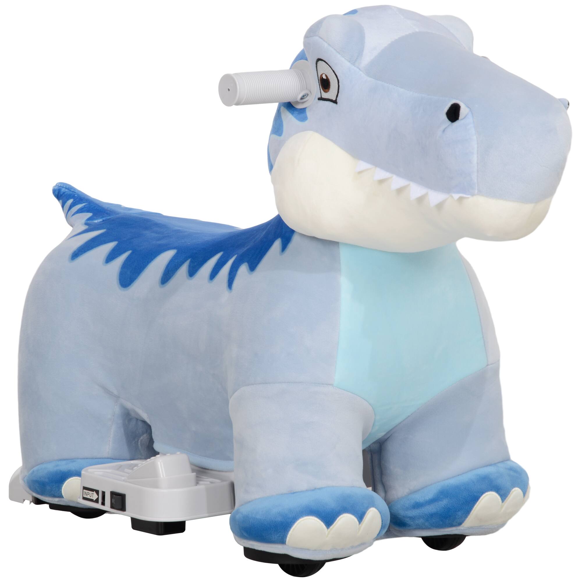Front. Glintex - Electric Tyrannosaur Ride-On Horse for Kids with Music, PU Wheels, and Soft Seat - Blue.