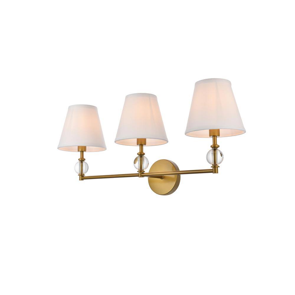 Alt View 2. Living District - Bethany 3 lights bath sconce in brass with white fabric shade - Brass And White Fabric Shade.