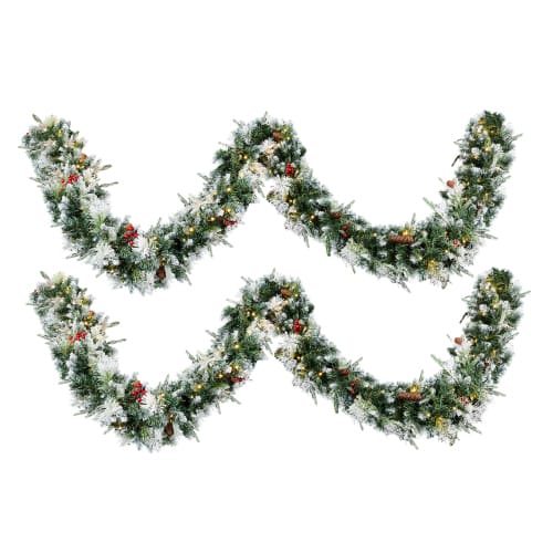 Winado - 2PCS Pre-lit Snow Flocked Indoor / Outdoor 9 FT Christmas Garland, Lighted Artificial for Holiday Decoration - Snowy Green