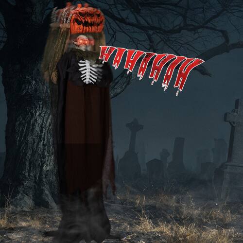 Alt View 10. Winado - 5.6FT Halloween Scary Pumpkin Man w/ Crooked Head, Lighted Eyes, Adjustable Arms Prop for In/Outdoor Holiday Decorations - Brown & Orange.