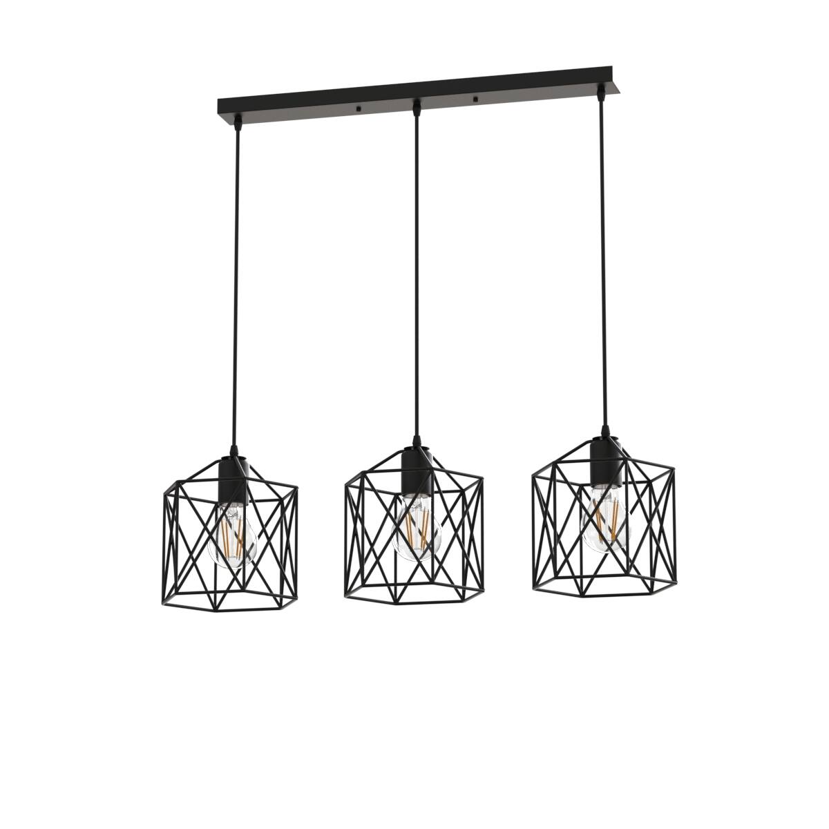 Front. Jandcase - JANDCASE 3-Light Industrial Pendant Light, Black Mesh Cages, E26 Socket, Non-Integrated Bulbs, for Dining Room - Black.