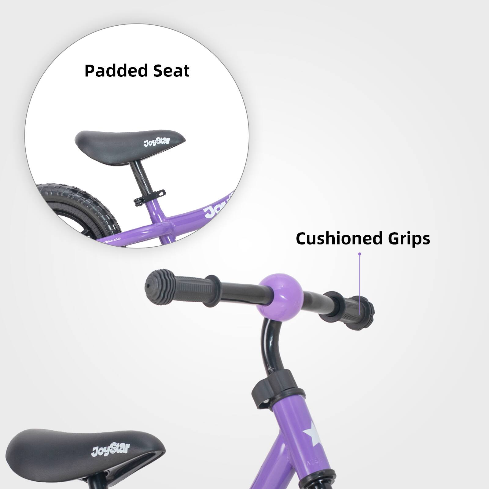Padded Seat  
JoyStar  

Cushioned Grips  
JoyStar