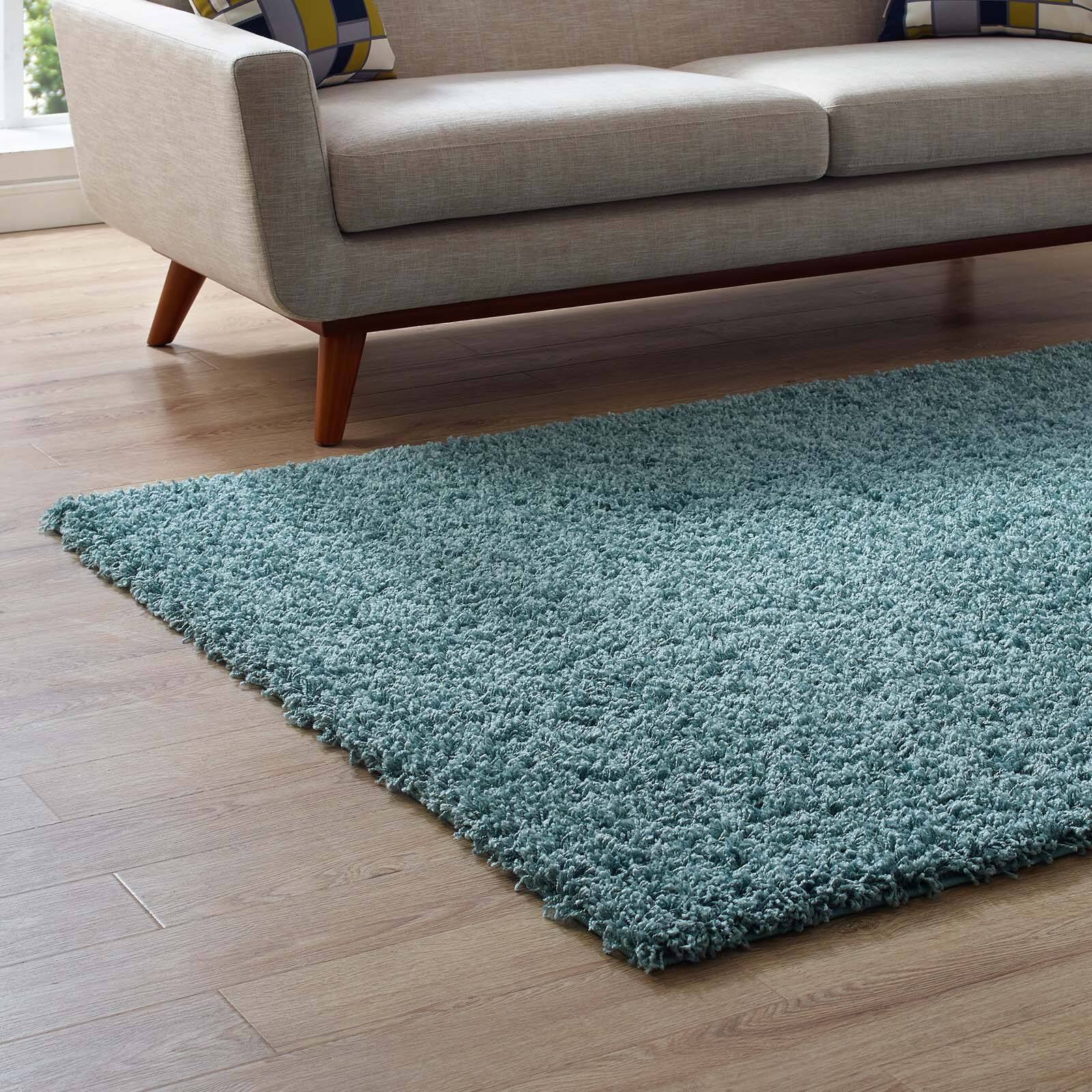 Back. Modway - Enyssa Solid Shag Area Rug - Aqua Blue and Ivory.