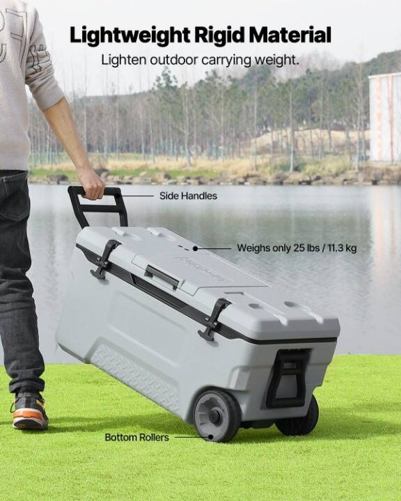 Lightweight Rigid Material  
Lighten outdoor carrying weight.  

Side Handles  
Weighs only 25 lbs / 11.3 kg  

Bottom Rollers