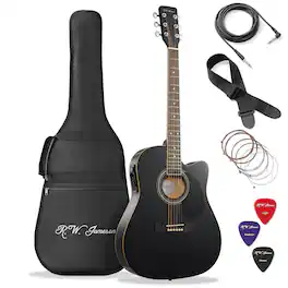 Jameson Guitars - Thinline Cutaway Acoustic Electric Guitar with Gig Bag - Right Handed - Black