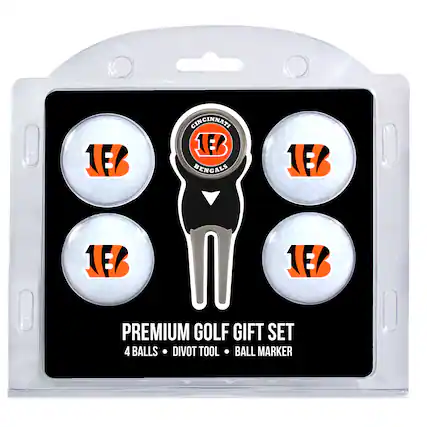 1E7 CIN CINNATY 1FB BENGALS 1EB 1E7 PREMIUM GOLF GIFT SET 4 BALLS DIVOT TOOL BALL MARKER