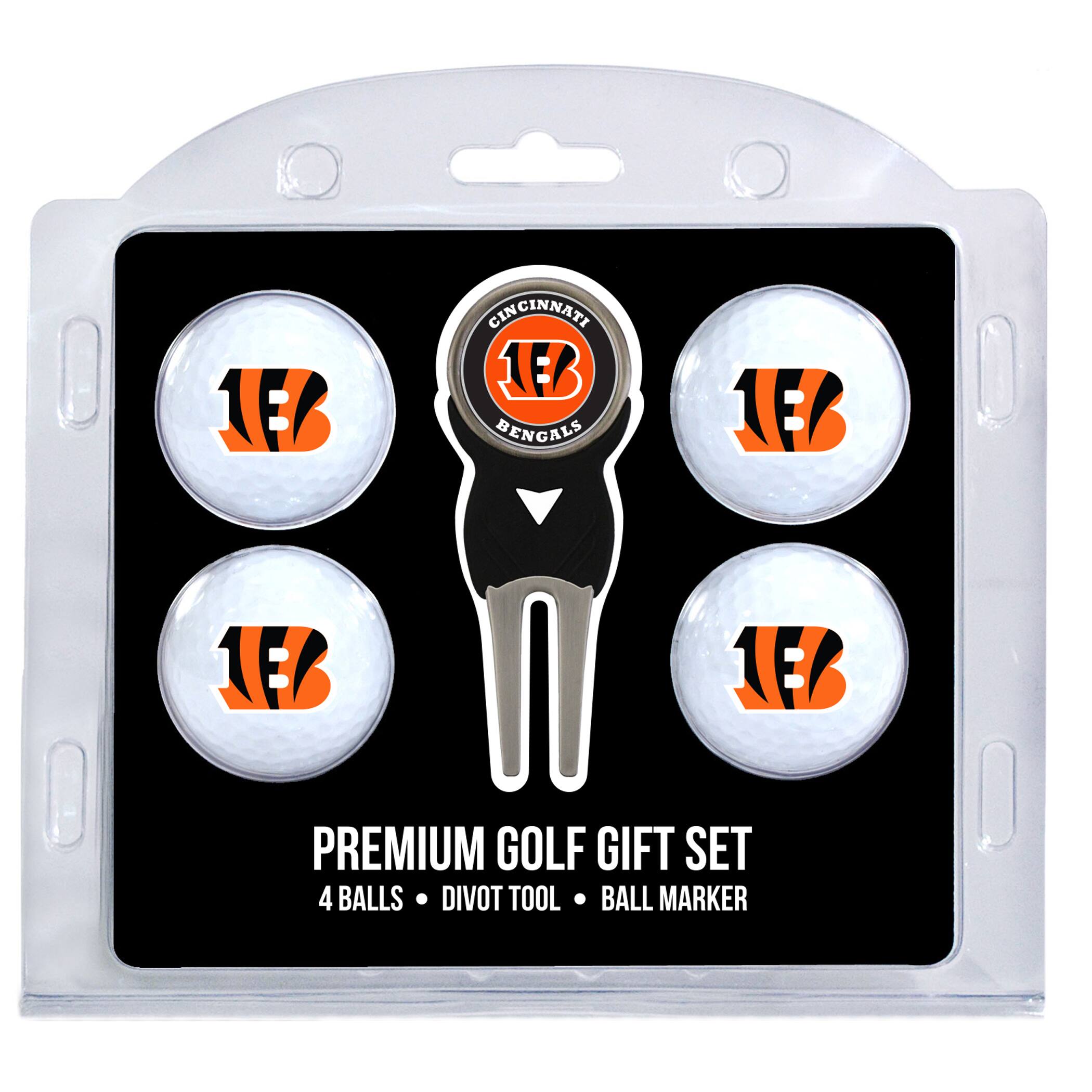 1E7 CIN CINNATY 1FB BENGALS 1EB 1E7 PREMIUM GOLF GIFT SET 4 BALLS DIVOT TOOL BALL MARKER