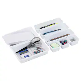Mind Reader - 8-Pc Drawer Organizer, Desk Organizer, Interlocking, Storage, Kitchen, Office - White